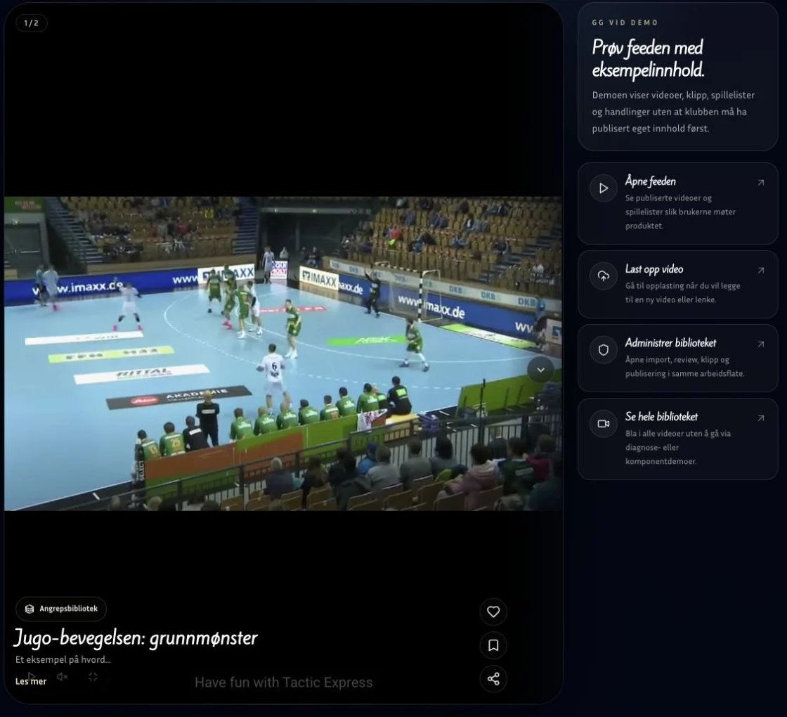 Videodemo med kampklipp og avspillingskontroller